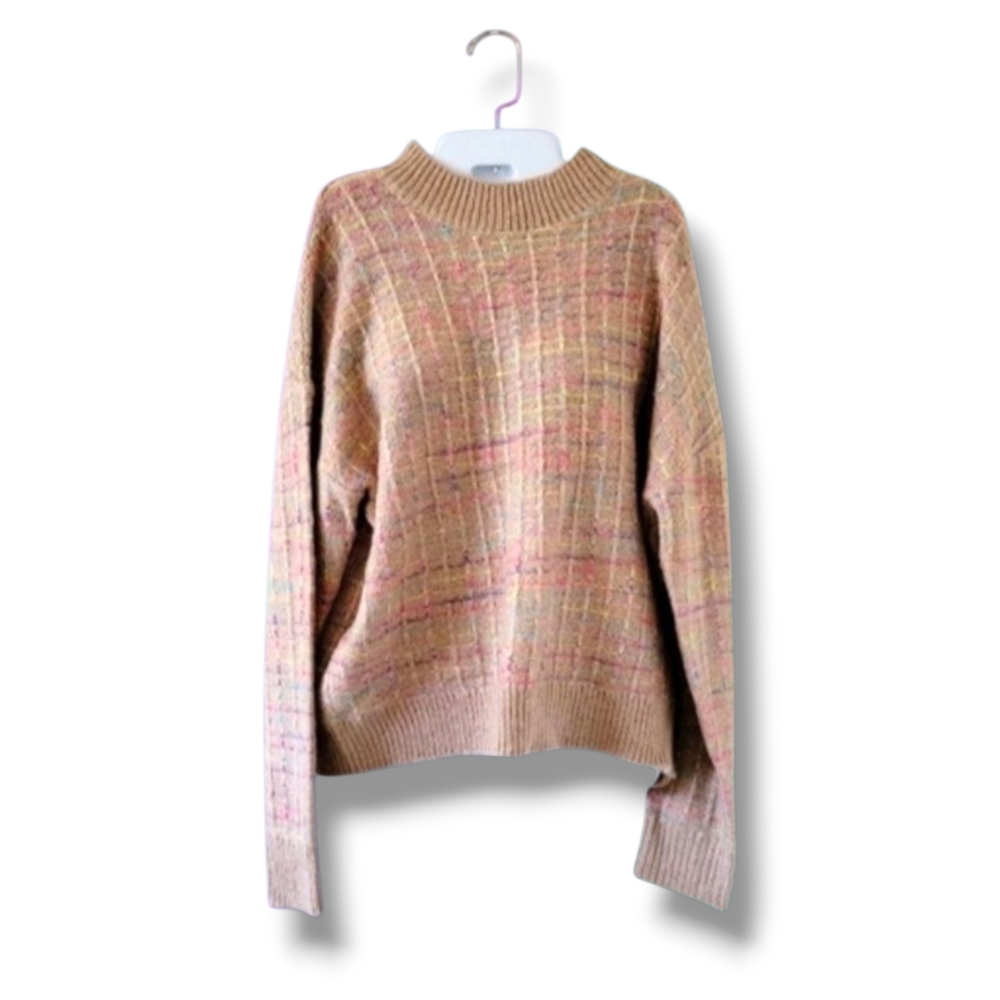 Andree by Unit | NWT Tan/Multicolor Plaid Mock Pullover Sweater (SIZE M)